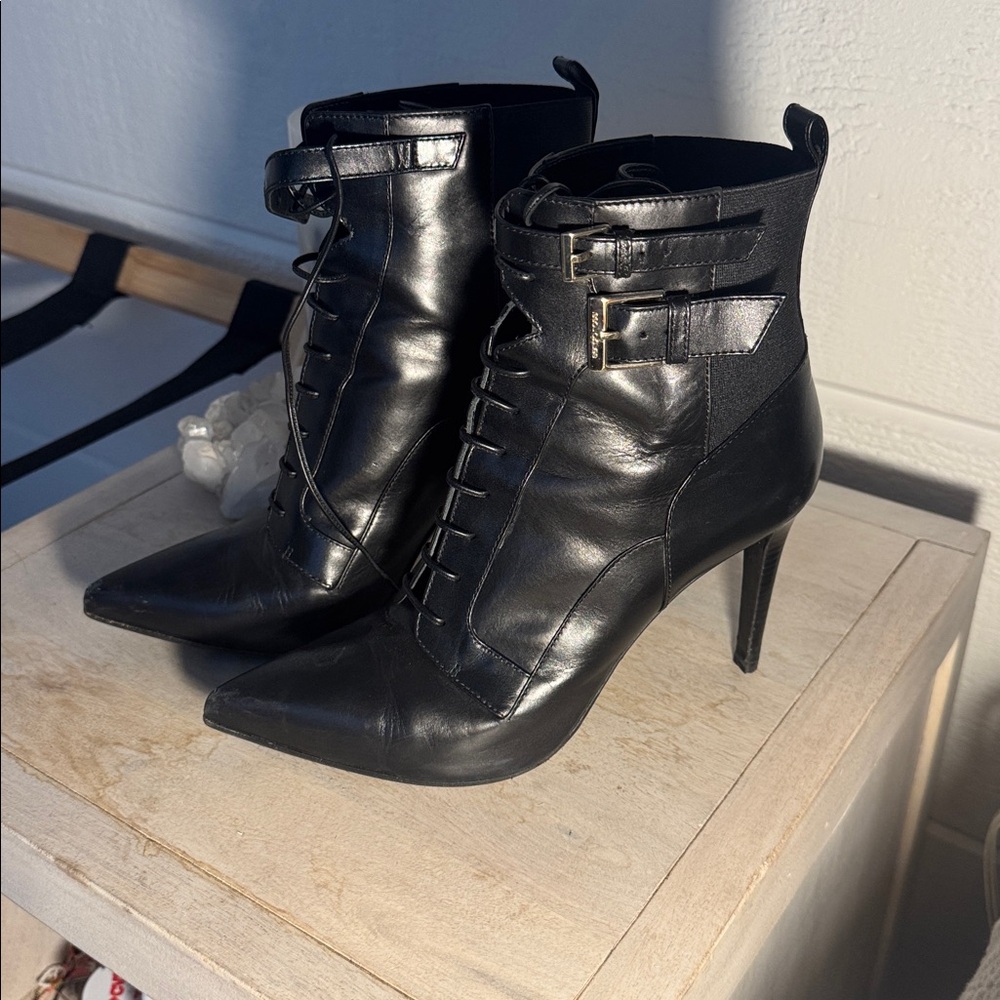 Sergio Rossi Black Leather Lace-Up Heeled Boots